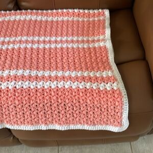 Handmade peach and White Crochet Throw